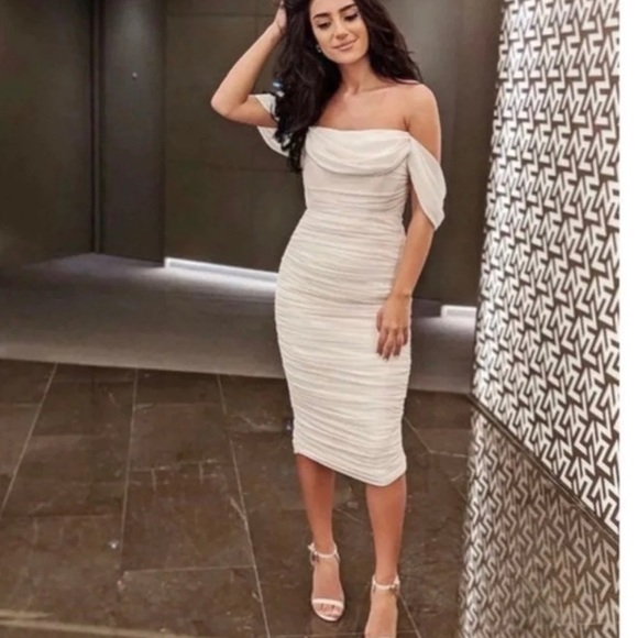 White Chiffon/Rayon Draped Evening Dress Sz10 - Picture 13 of 16